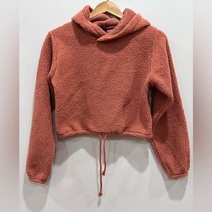 Wild Fable XS cropped lightweight fleece hoodie terra cotta tie string elastic
